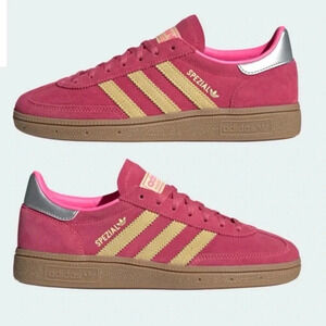 New Adidas Handball Spezial Shoes Sneakers in Pink Yellow Silver Gum Womens 7